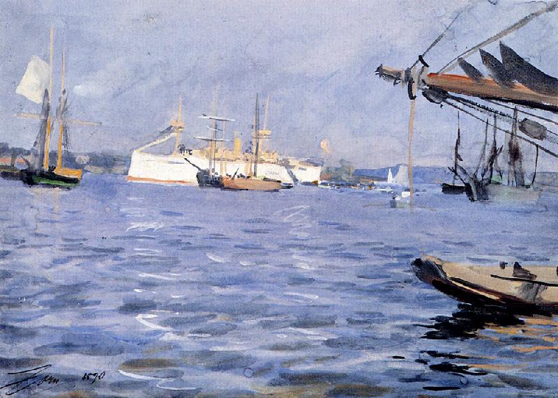 Anders Zorn The Battleship Baltimore in Stockholm Harbor oil painting image